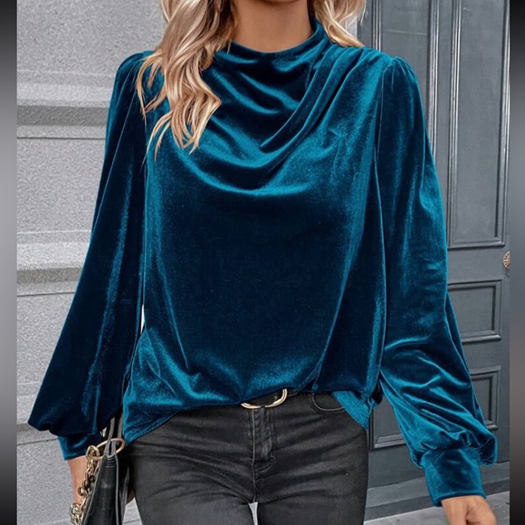 Luxe Velvet Cowl Neck Top Blouse Shirt - Picture 12 of 16